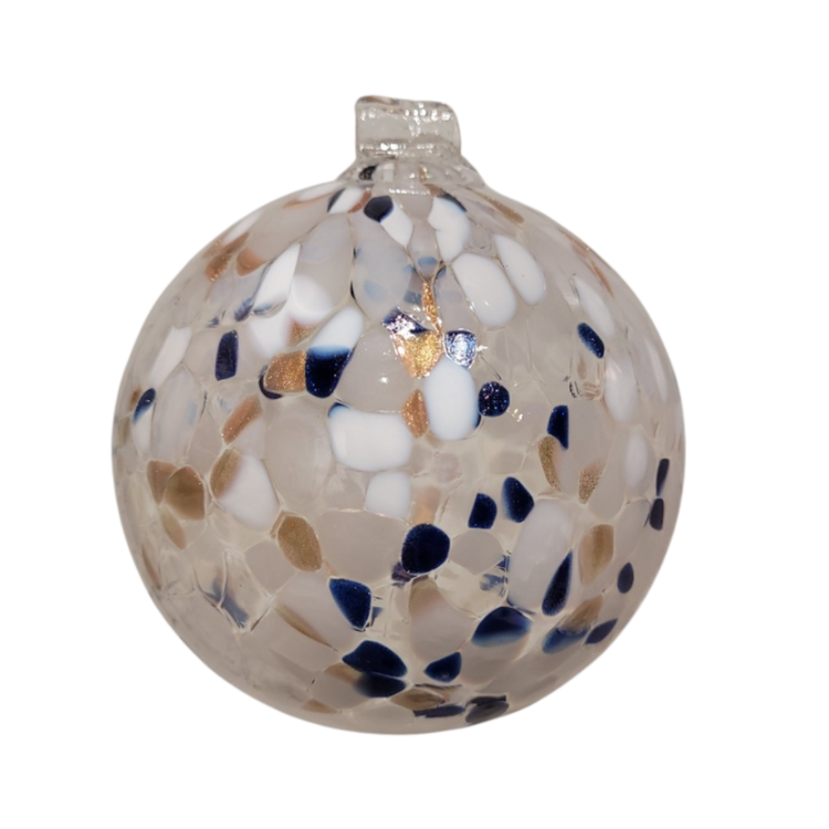 3" Handblown Glass Holiday Calico Ball Ornament - Peace