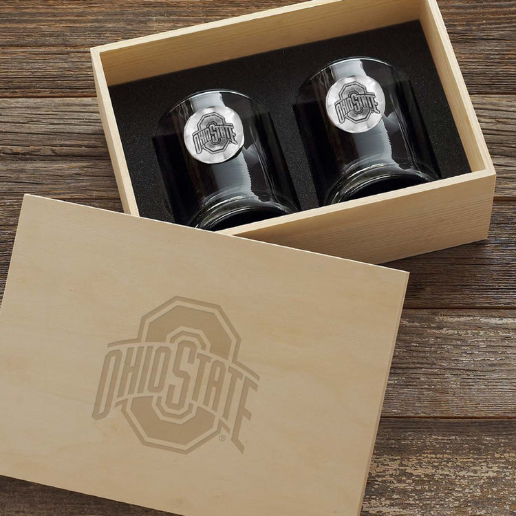 Ohio State Rocks Glass Set with Collectible Wood Box