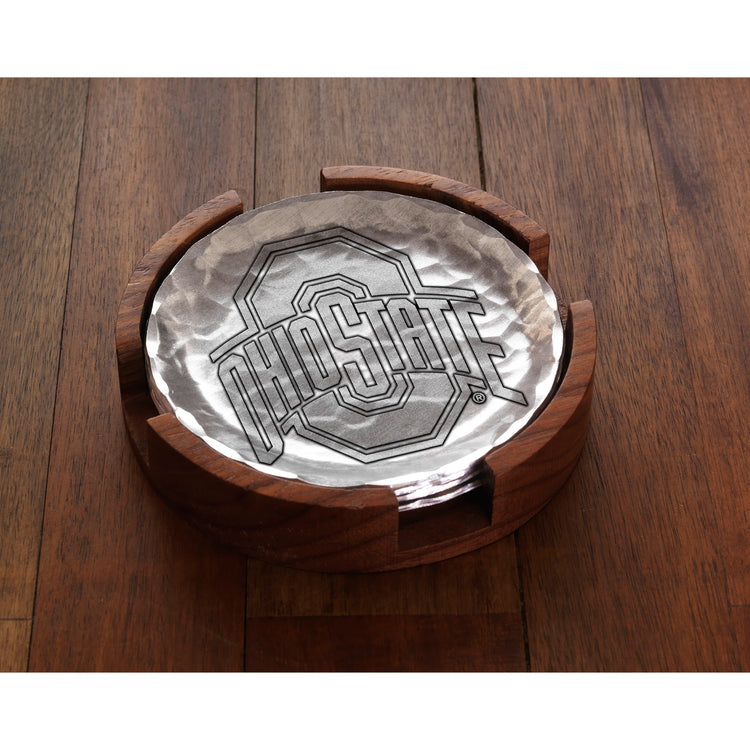Ohio State 4-Piece Round Coaster Set with Caddy