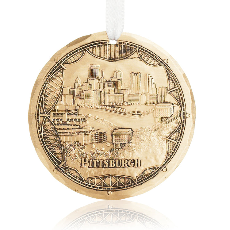 Pittsburgh Bridges Skyline Ornament, Bronze