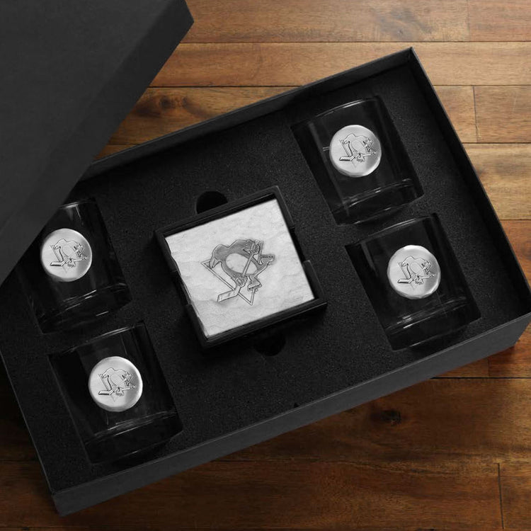 Pittsburgh Penguins SOHO Rocks Glass and Coaster Set
