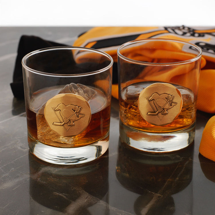 Pittsburgh Penguins 2-Piece Rocks Glass Set (Bronze)