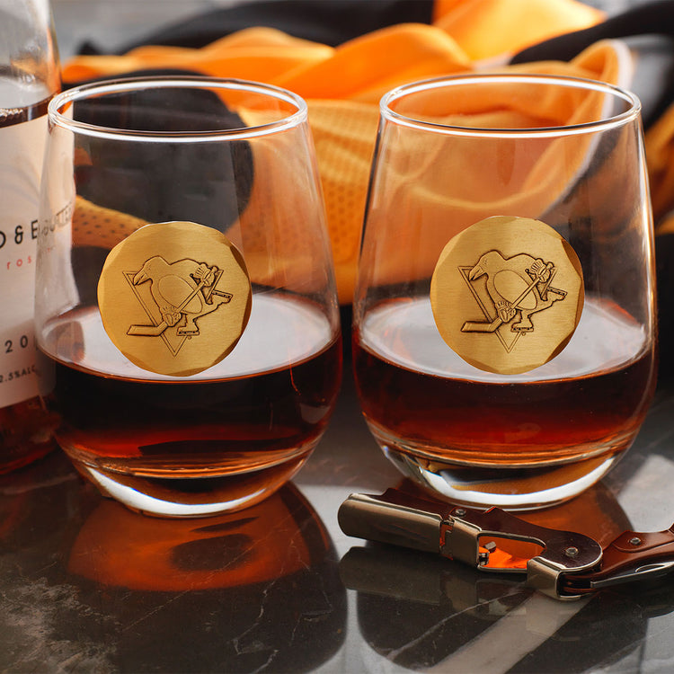 Pittsburgh Penguins 2-Piece Stemless Wine Set (Bronze)
