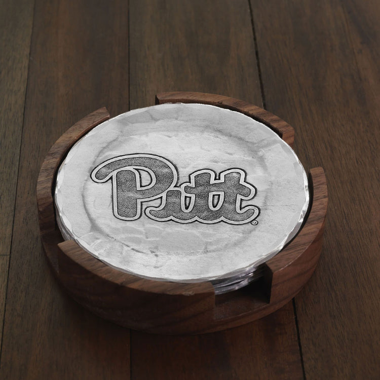University of Pittsburgh 4-Piece Round Coaster Set with Caddy