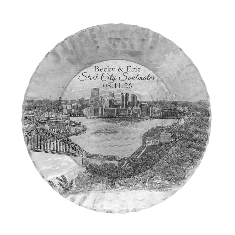 Pittsburgh Skyline Medium Round Tray (Aluminum)