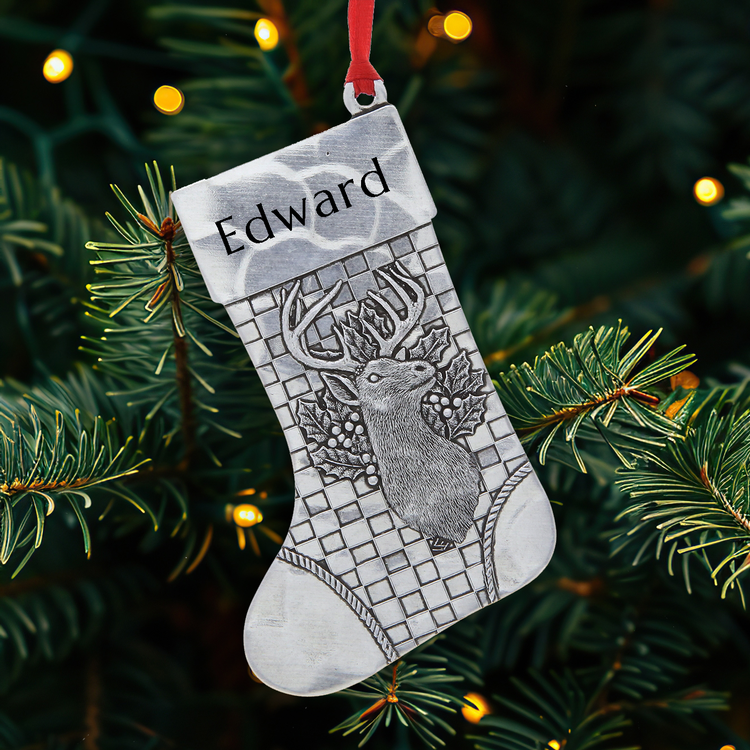 Plaid Deer Stocking Ornament