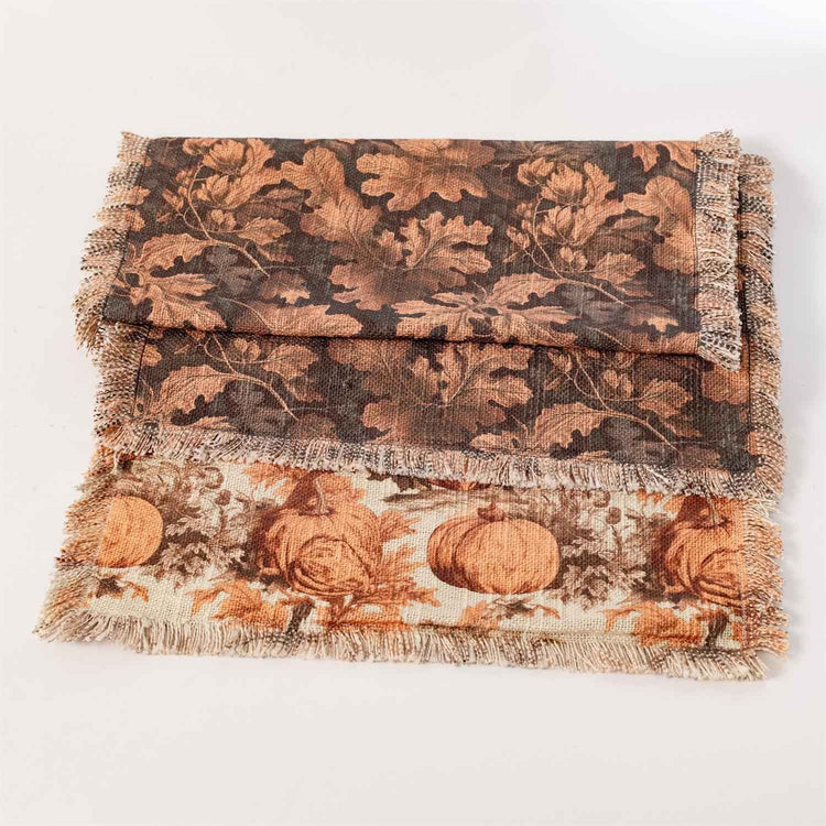 Reversible Table Runner Fall Leaves & Pumpkins