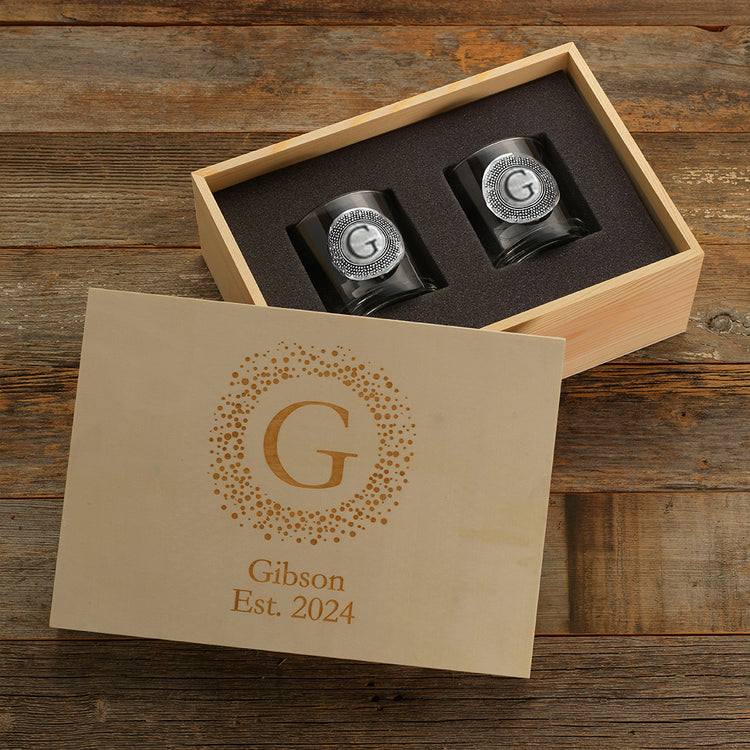 Celebration Seurat 2-Piece Rocks Glass Set in Wood Box