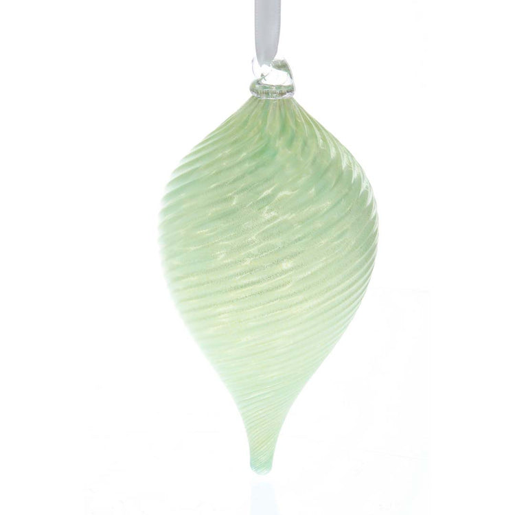 Hand Blown Glass Sparkle Teardrop Ornament - Celadon