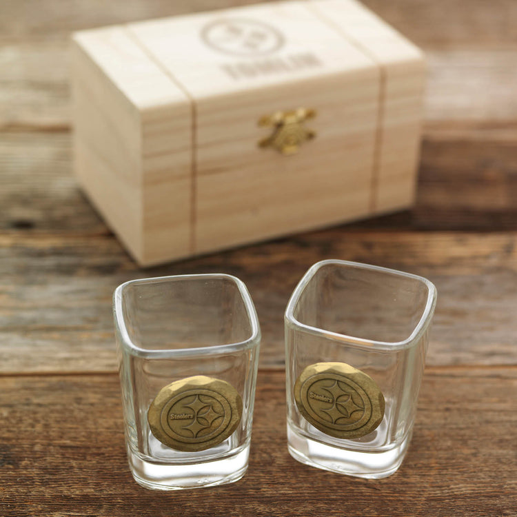 Pittsburgh Steelers 2-Piece Shot Glass Set and Box (Bronze)