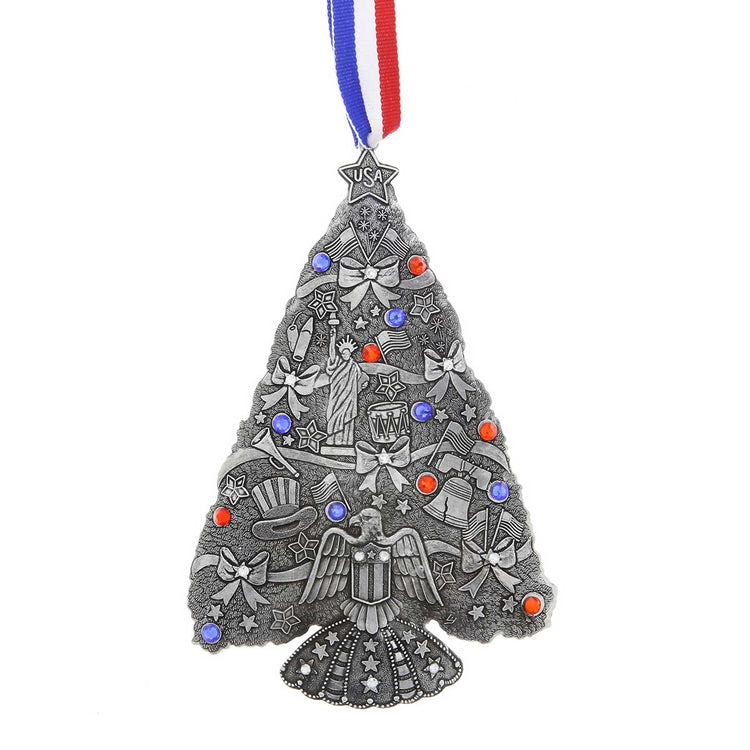 Americana Christmas Tree Ornament with Crystals