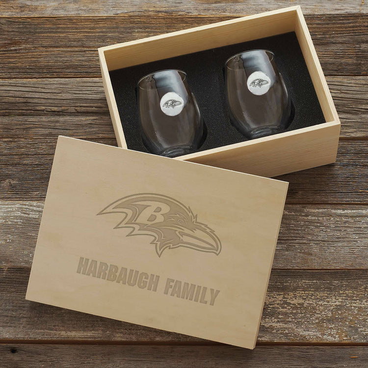 Baltimore Ravens Stemless Wine Glass and Collector's Box