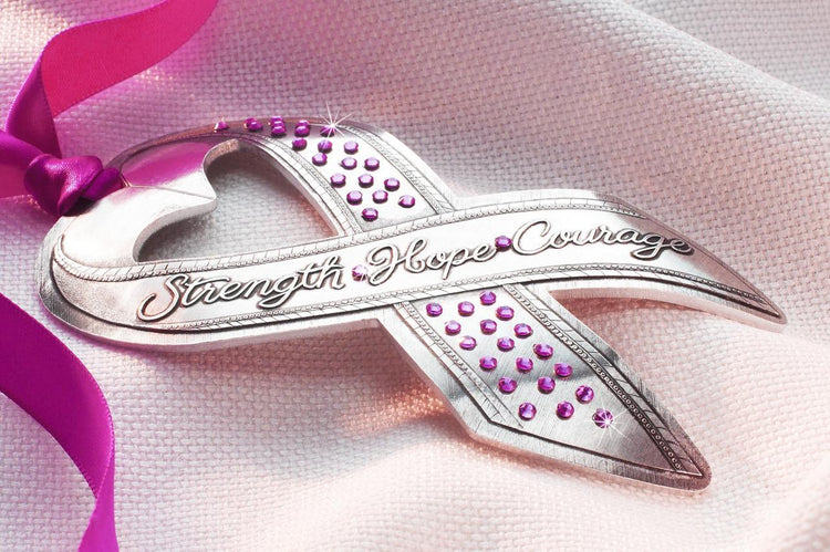 Breast Cancer Awareness Ribbon Ornament with  Crystals