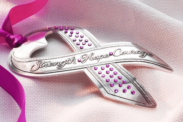 Breast Cancer Awareness Ribbon Ornament with  Crystals