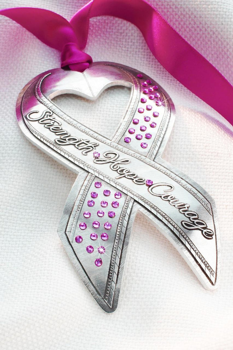 Breast Cancer Awareness Ribbon Ornament with  Crystals