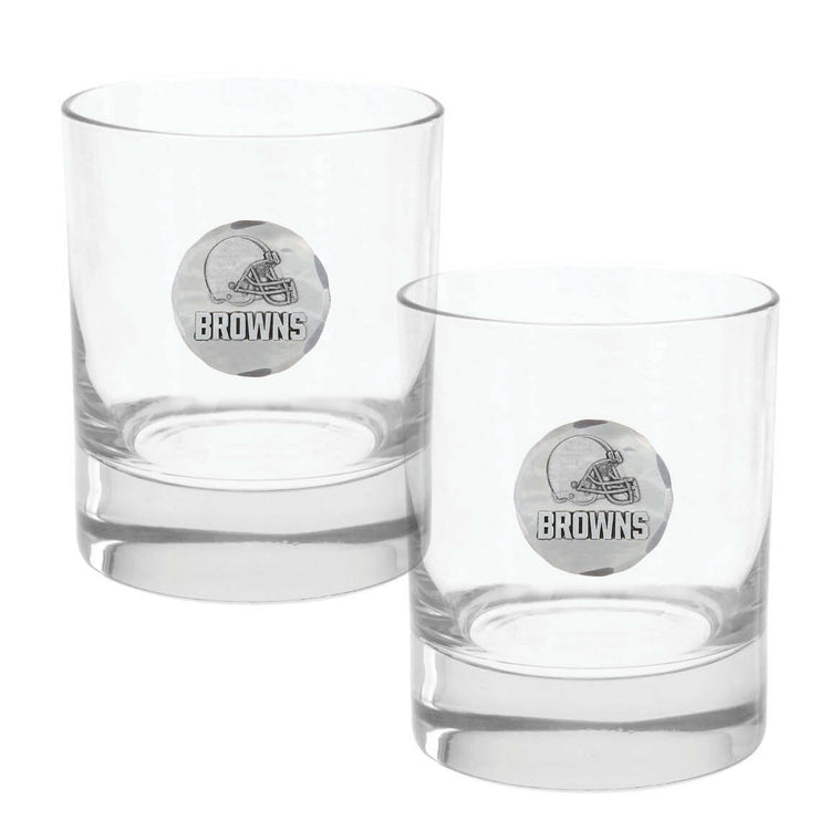 Cleveland Browns 2-Piece Rocks Glass Set with Collectible Box