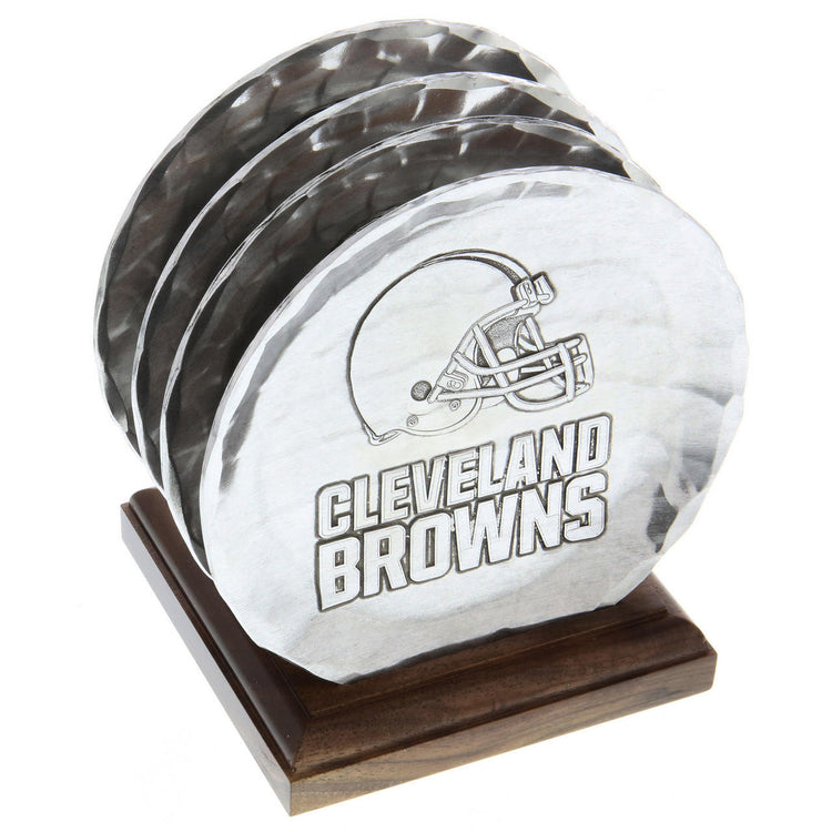 Cleveland Browns 4 Piece Coaster Set with Caddy (Aluminum)