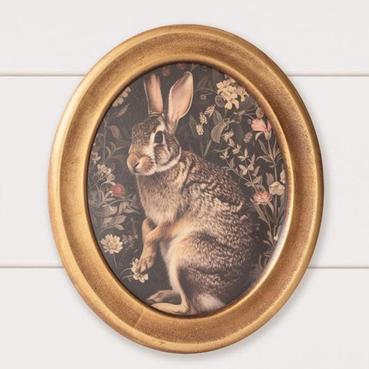Round Framed Print Gold Forest Rabbit