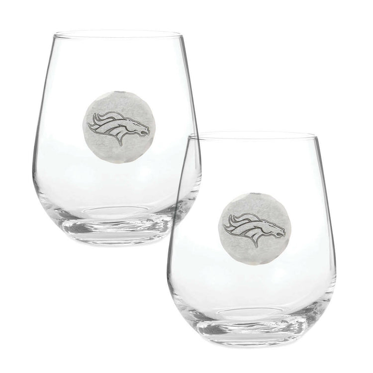 Denver Broncos 2-Piece Stemless Wine Glass Set