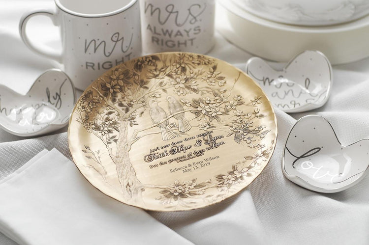 Faith, Hope and Love Birds Wedding Plate  (Bronze)