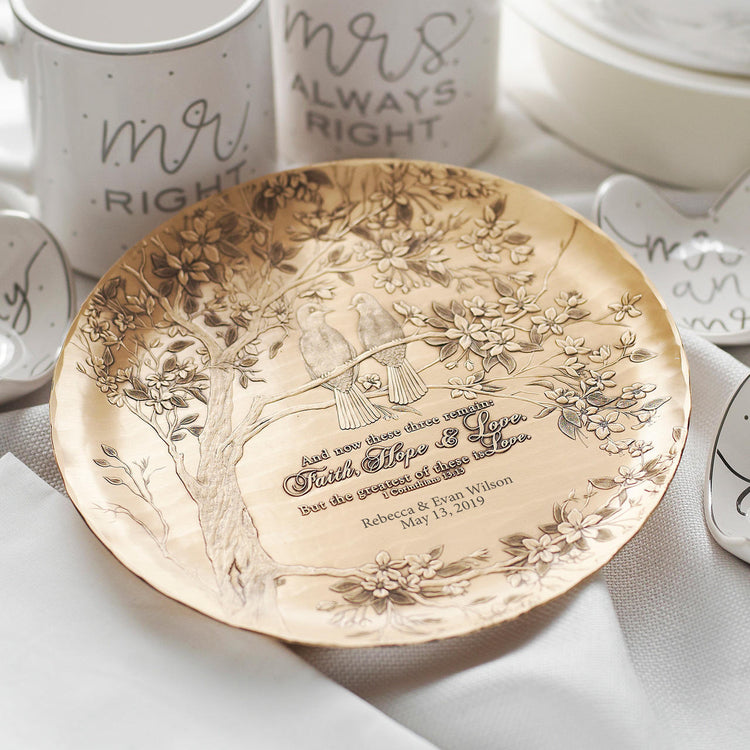 Faith, Hope and Love Birds Wedding Plate  (Bronze)