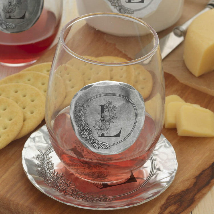 Floral Monogram Initial Wine Glass