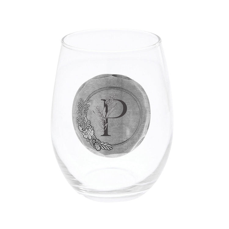 Floral Monogram Initial Wine Glass