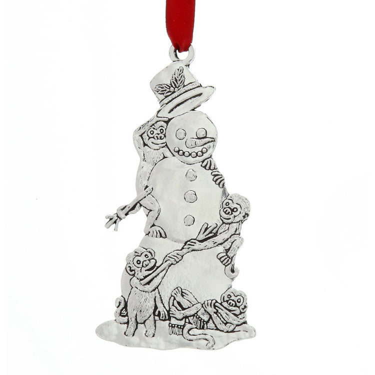 Holiday Zoo Monkey Snowman Ornament