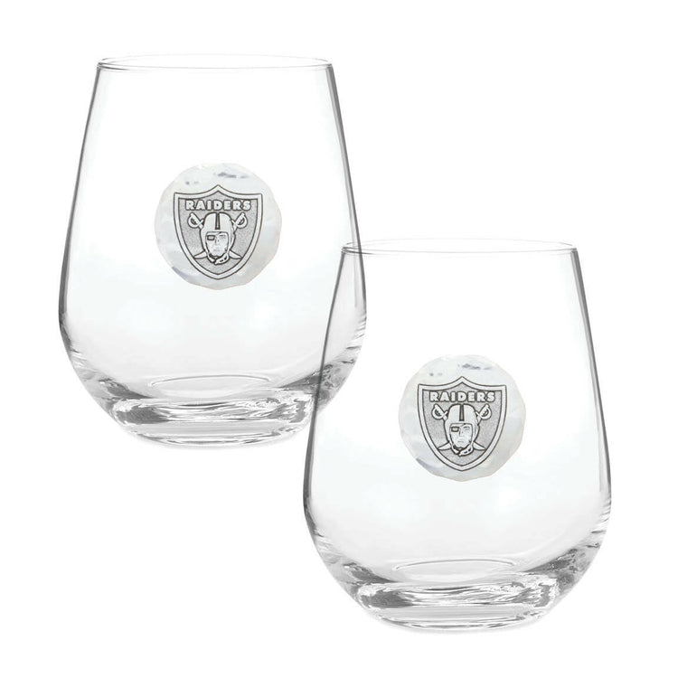 Las Vegas Raiders Stemless Wine Glass Set and Collector's Box