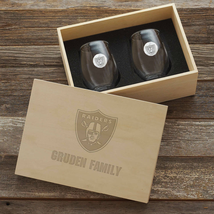 Las Vegas Raiders Stemless Wine Glass Set and Collector's Box