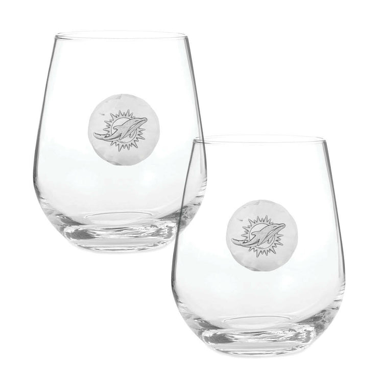 Miami Dolphins 2-Piece Stemless Wine Glass Set