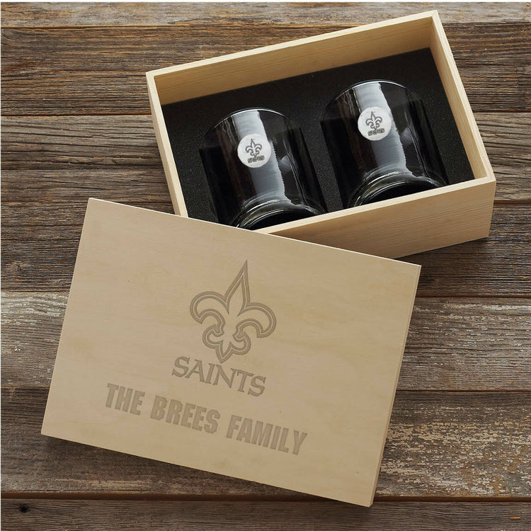 New Orleans Saints Rocks Glass Set and Collector's Box