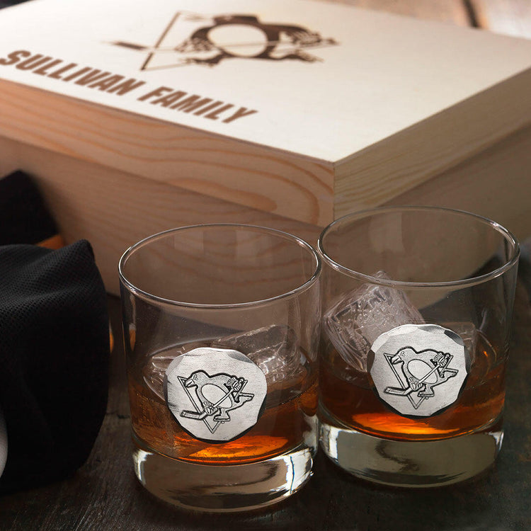 Pittsburgh Penguins 2-Piece Rocks Glass Set with Collectible Box