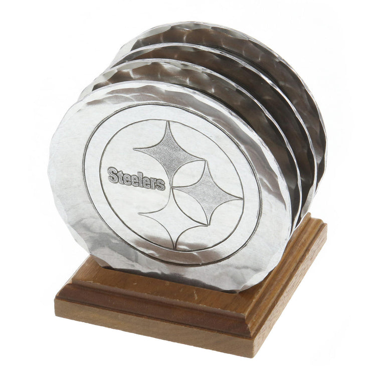Pittsburgh Steelers 4 Piece Coaster Set with Caddy (Aluminum)