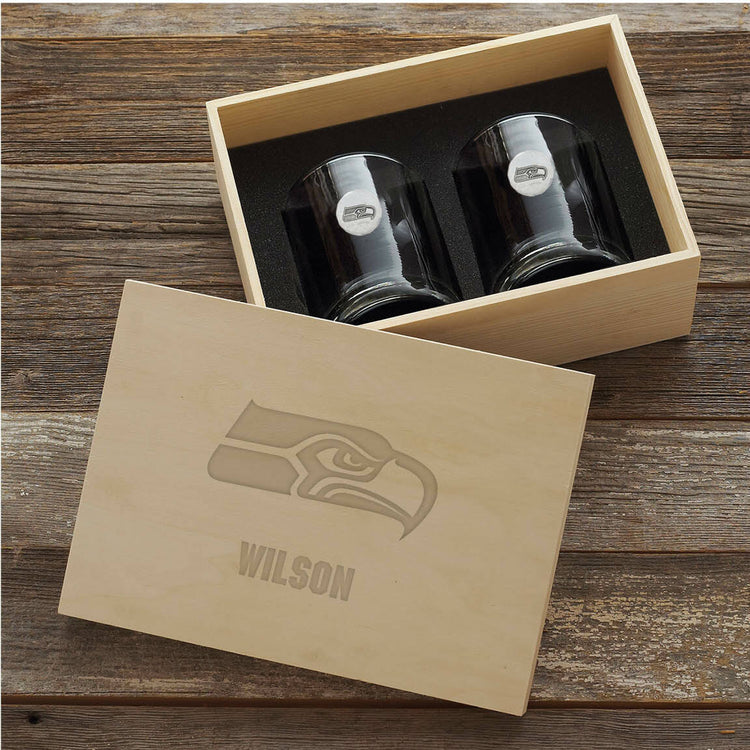 Seattle Seahawks Rocks Glass Set and Collector's Box
