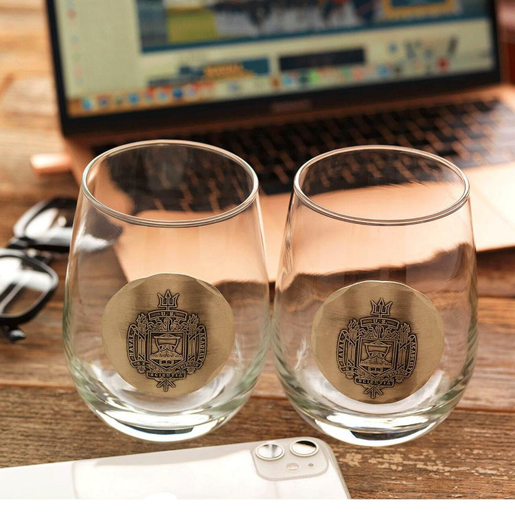 US Naval Academy 2-Piece Stemless Wine Glass Set (Bronze)