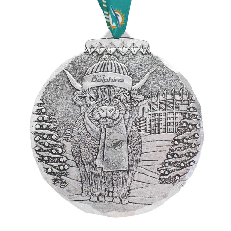 Miami Dolphins Highland Cow Tailgate Pal Ornament 