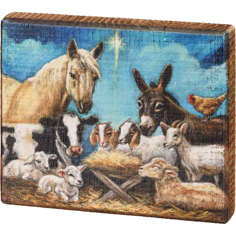 Christmas Stable Animals Wooden Block Sign