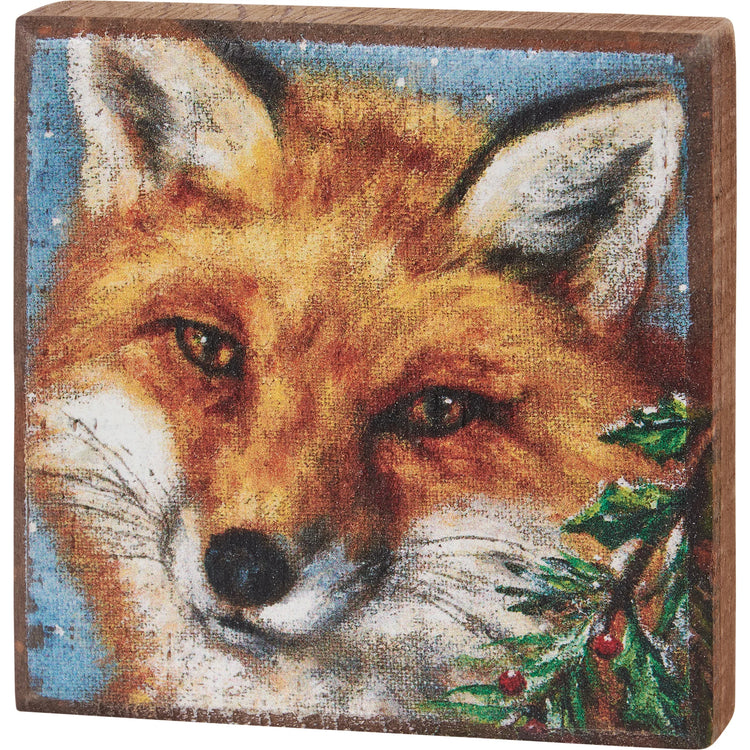 Fox Wooden Block Sign