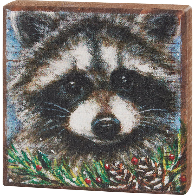 Raccoon Wooden Block Sign