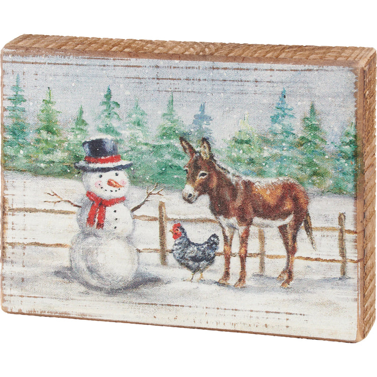 Farm Snowman Wooden Block Sign