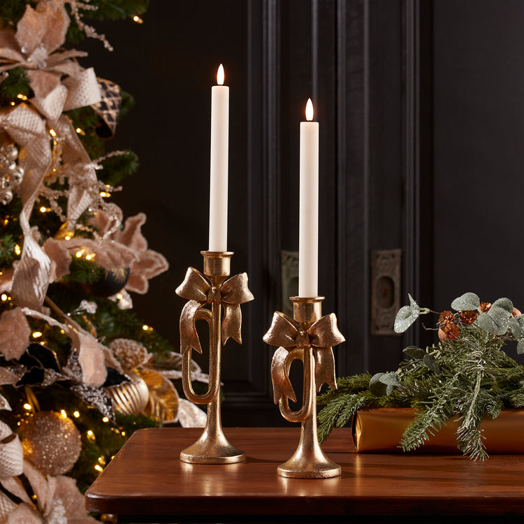 Christmas Horn with Bow Taper Candle Holder
