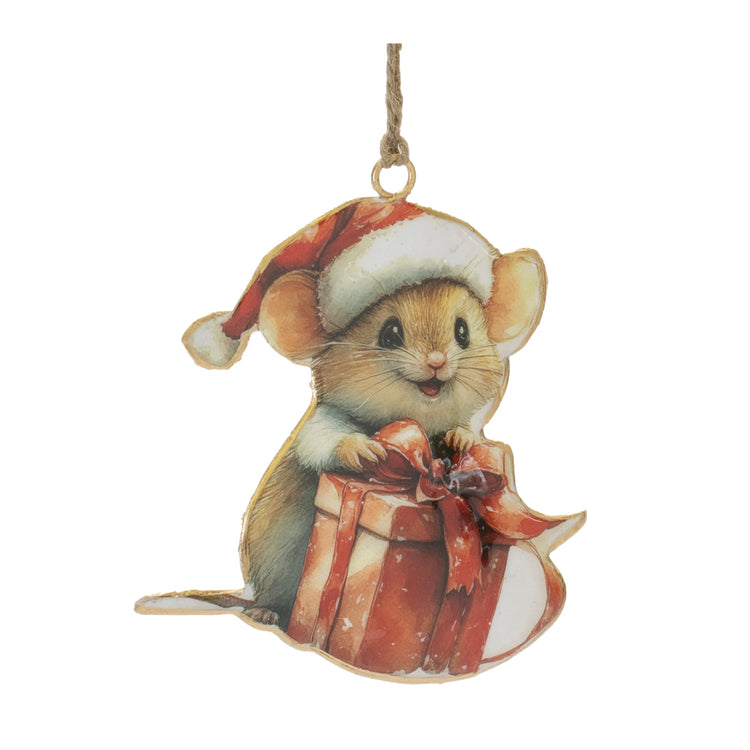 Mouse with present christmas ornament