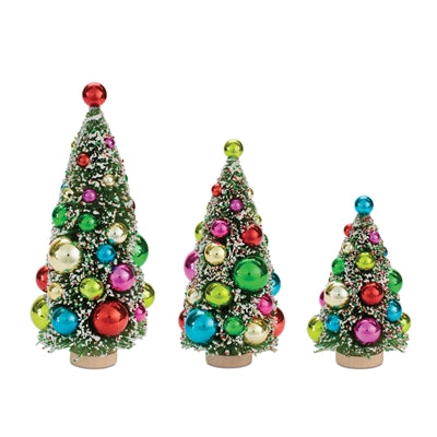 three mini bottle brush christmas trees