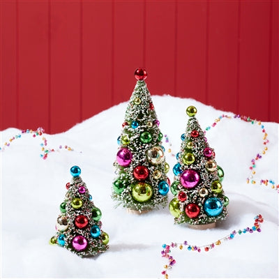 three mini bottle brush christmas trees