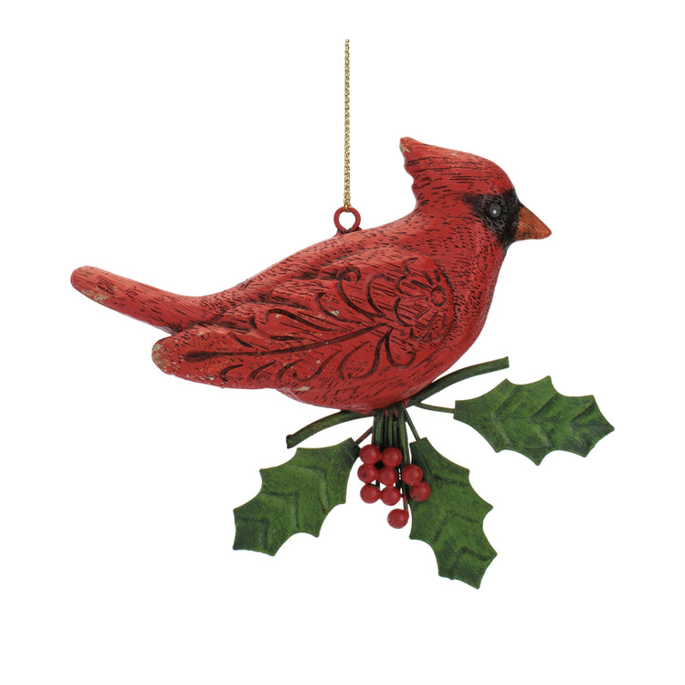 Cardinal on branch christmas ornament