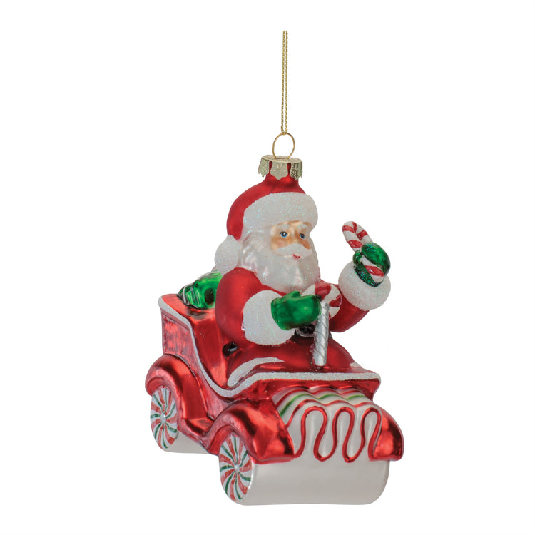 Candy Cane Cruiser Santa Ornament 