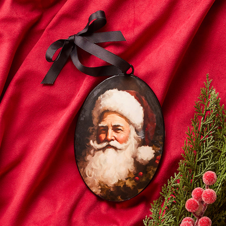 Vintage Santa Portrait Iron Ornament 