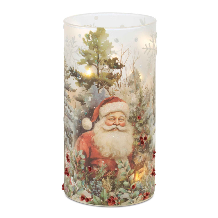 Woodland Santa Glass Luminary
