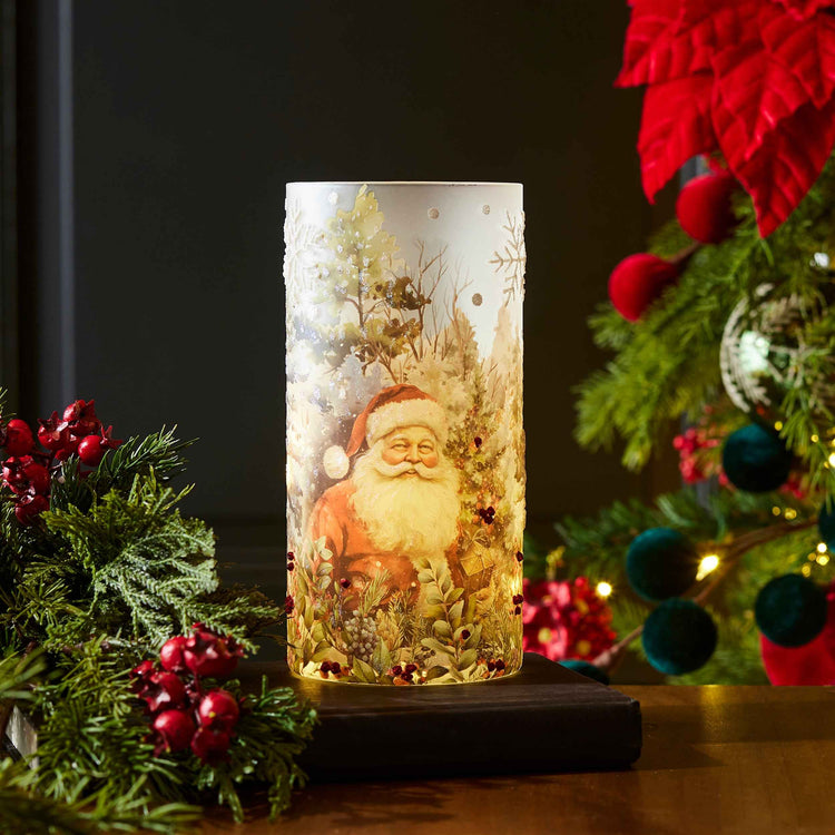 Woodland Santa Glass Luminary
